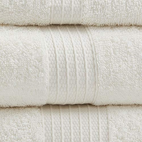 Madison Park Organic 100% Cotton Bathroom Towel Set, Hotel & Spa Quality Highly Absorbent, Quick Dry, Include for Shower, Handwash & Facial Washcloth, Multi-Sizes, Ivory (Pack of 2)