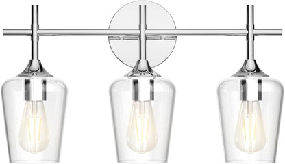 Ralbay Vintage 3 Light Vanity Light Fixture Industrial Chrome Bathroom Light Fixtures Over Mirror Clear Glass Chrome Vanity Light for Bathroom Wall Lighting Fixtures Over Mirror