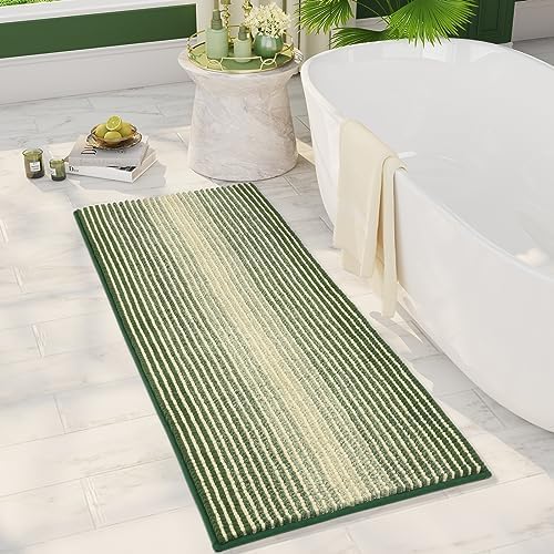 BSICPRO Large Bathroom Rugs Runner, 20x47 Chenille Bath Mats, Green
