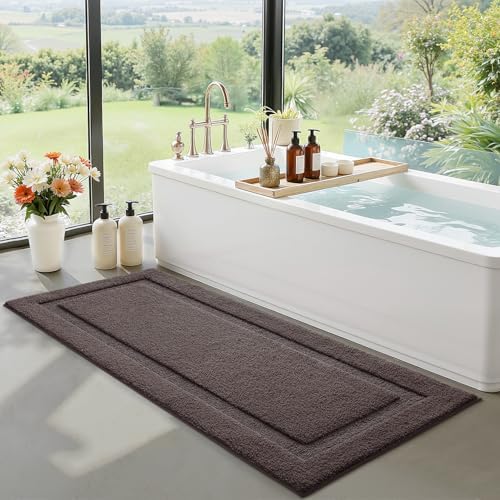 LUMI Ultra Soft Bathroom Runner Rugs, Non Slip Bath Mat 24x60, Brown
