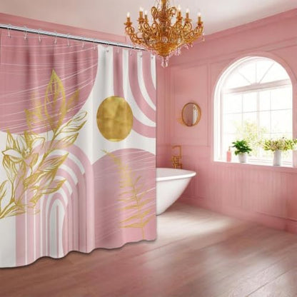 Light Pink and Gold Extra Long Shower Curtain, Tall 72X78 in