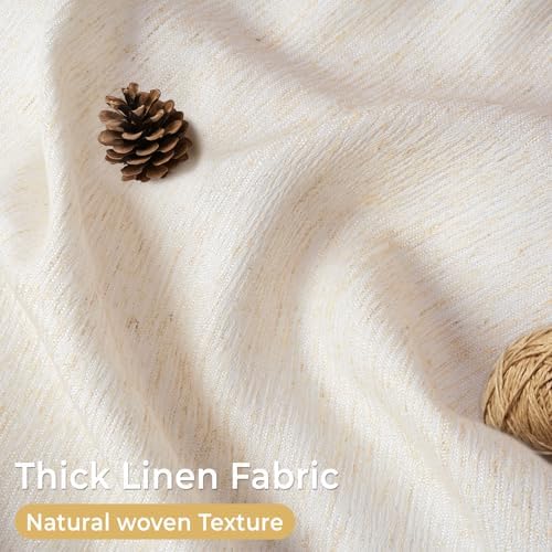 WONICY Linen Texture No Hook Shower Curtain with Liner, Flax White, 71x74