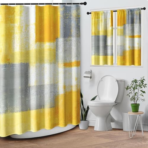 Shower Curtain Set, for Bathroom Decor 72" x 72", Abstract Yellow