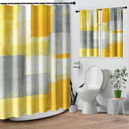Shower Curtain Set, for Bathroom Decor 72" x 72", Abstract Yellow