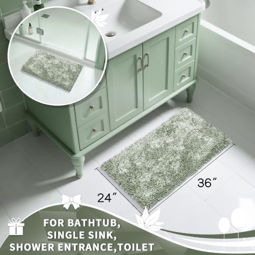 Yimobra Large Bathroom Rug Non Slip 36x24 Inch, Extra Thick Soft Absorbent Chenille Bath Mat, Machine Washable Bath Rugs for Bathroom Floor, Tub and Shower, Home Decor Accessories, Sage Green