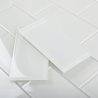 Glass Subway Tile, 3x6 Inch Glass Tile for Kitchen Backsplash Bathroom Shower Wall White (32 Pcs, 4 sq.ft)