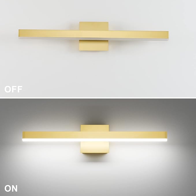 Aipsun Gold Bathroom Light Fixtures Modern LED Vanity Lights Over Mirror 24inch Vanity Lighting Adjustable Gold Wall Light for Bathroom （Cold White 6000K）