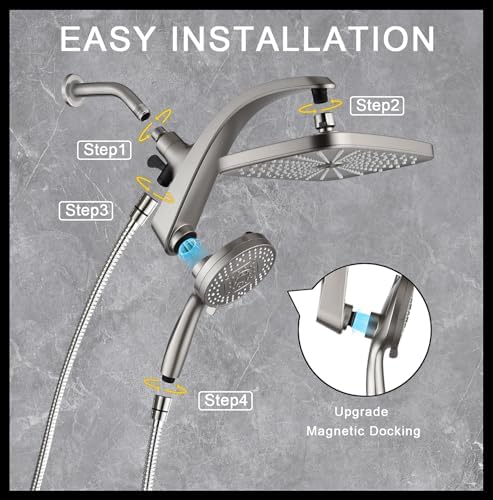 Rain Shower Head with Handheld Showerhead, Nickel 1.8GPM 460311 + Holder