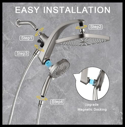 Rain Shower Head with Handheld Showerhead, Nickel 1.8GPM 460311 + Holder