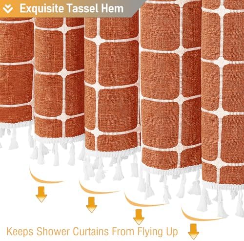 BTTN Burnt Orange Boho Farmhouse Linen Heavy Duty Shower Curtain Set, 72x72