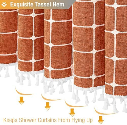 BTTN Burnt Orange Boho Farmhouse Linen Heavy Duty Shower Curtain Set, 72x72