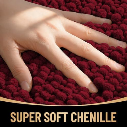 OLANLY Thick Chenille Absorbent Bathroom Rugs Mat 36x24, Burgundy