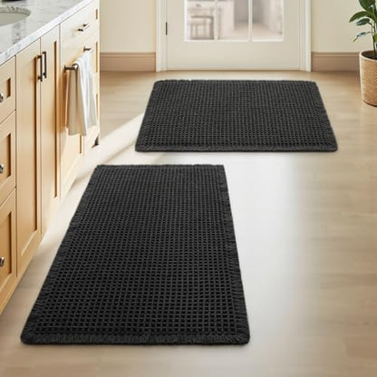 Upgraded Waffle Bath Mat Set of 2 Absorbent Non Slip Bathroom Mat 17" x 24"