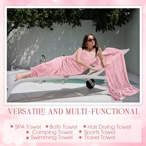 Peryiter 6 Pcs Bath Towel Set, Oversized Bath Sheet for Adults, Pink