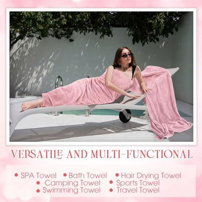 Peryiter 6 Pcs Bath Towel Set, Oversized Bath Sheet for Adults, Pink