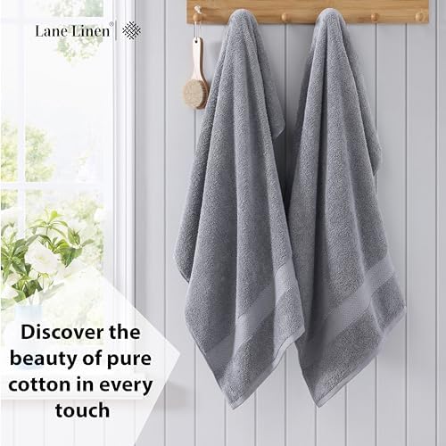 LANE LINEN Bath Towel Set 100% Cotton 4 Piece Soft Absorbent - Grey