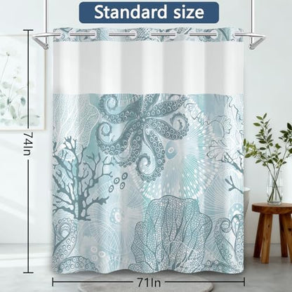 No Hook Shower Curtain with Snap-in Liner 71x74 Inch