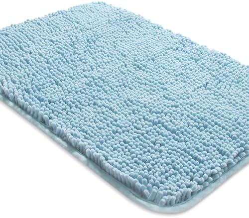 Yeaban Chenille Baby Blue Bathroom Rug 17"x24", Non-Slip Rubber Backing