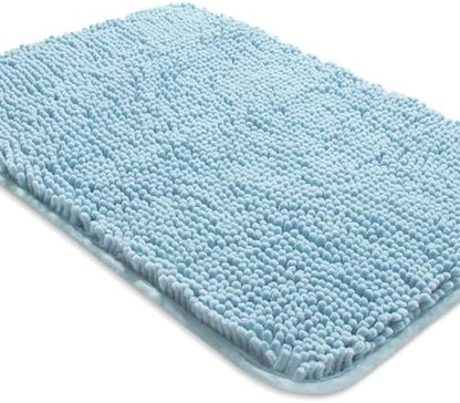 Yeaban Chenille Baby Blue Bathroom Rug 17"x24", Non-Slip Rubber Backing