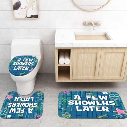 Yddsky 4Pcs Funny Ocean Cartoon Shower Curtain Set with Non-Slip Rugs,Toilet Lid Cover & Bath Mat,Waterproof Bathroom Curtain Sets,Cute Blue Sea Bathroom Decor for Kids,Women,Girls