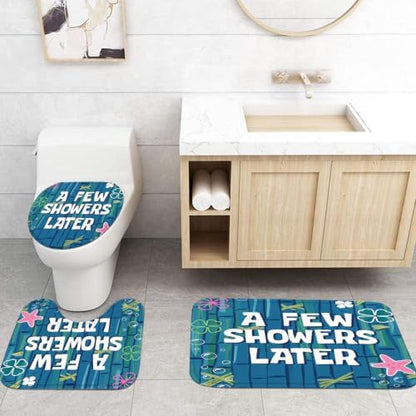 Yddsky 4Pcs Funny Ocean Cartoon Shower Curtain Set with Non-Slip Rugs,Toilet Lid Cover & Bath Mat,Waterproof Bathroom Curtain Sets,Cute Blue Sea Bathroom Decor for Kids,Women,Girls