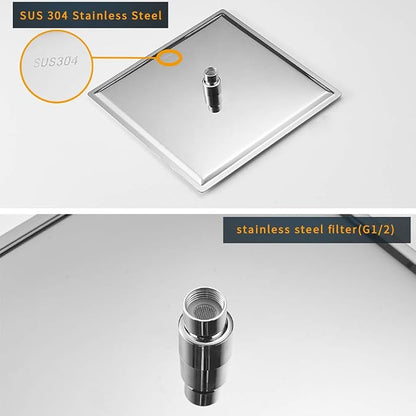 12 Inch Rain Shower Head High Pressure Rainfall Shower Head Chrome | Square Rain Bathroom Showerhead, High Flow, Large Stainless Steel, Ceiling Mounted, Wall Mounted, Waterfall Full Body