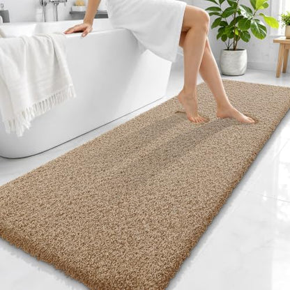 OLANLY Microfiber Bathroom Runner Rugs 70x24, Soft Bath Mat, Dark Beige