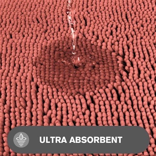 Bathroom Runner Rug 24 x 60 Inch – Extra Large Long Bath Mat | Absorbent and Washable Thick Chenille Bath Rug Non-Slip Runner Rug for Bathroom, Shower, Sink(Coral)