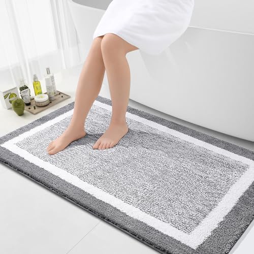 OLANLY Large Bathroom Rugs 40x32, Soft Absorbent Microfiber Bath Rugs, Grey