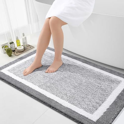 OLANLY Large Bathroom Rugs 40x32, Soft Absorbent Microfiber Bath Rugs, Grey