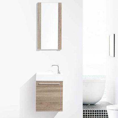 Blossom 18-Inch Floating Bathroom Vanity with Acrylic Sink, All-Wood Construction, Space-Saving Wall Mounted Vanity Cabinet for Compact Bathrooms, Modern Design Bathroom Sink Cabinet, Cart Oak