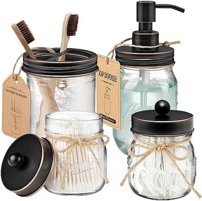 Amolliar Mason Jar Bathroom Accessories Set 4 Pcs, Oil Rubbed Bronze