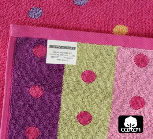 COTTON CRAFT Reversible Bath Mat - 2 Pack Pink Multi Cotton Terry Tub Mats