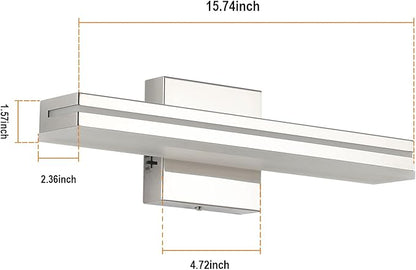 SineRise LED Modern Bathroom Vanity Light Fixtures (16-Inch, 3000K/4000K/6000K, Dimmable), Chrome Modern Acrylic Bathroom Wall Lighting Fixtures Over Mirror