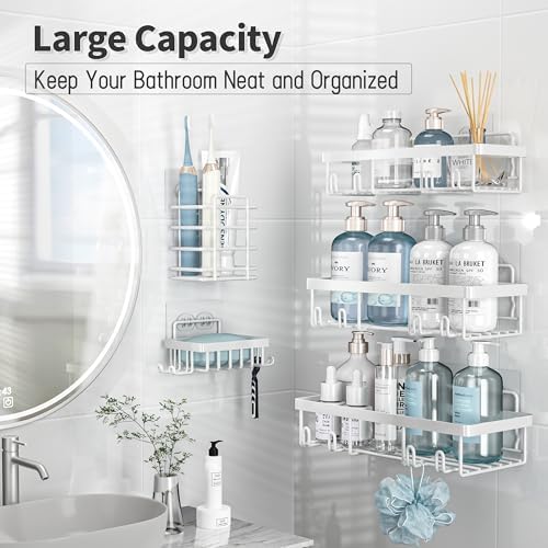 Liuoud 10 Pack Shower Caddy for Inside shower, White Bathroom Storage Decor
