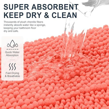 Smiry Thick Chenille Bathroom Runner Rugs 59x20, Absorbent Bath Mat, Coral