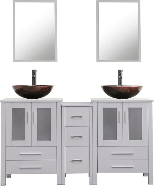 UEV 60" Modern Bathroom Vanity Set in Grey, Double Bathroom Vanities with Sink Combos and Removable Side Cabinet, Bathroom Vanity Set for Bathroom & Toilet,Mirror Not Included (A09)