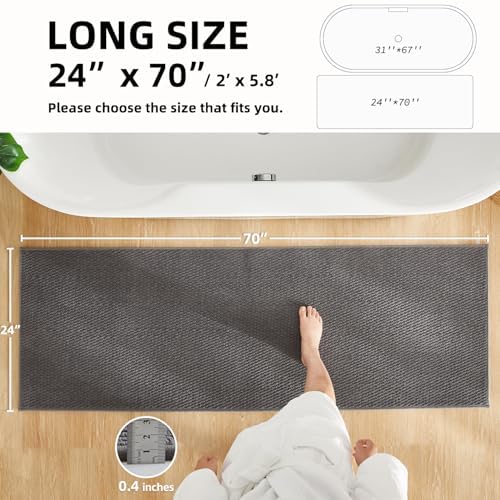 TYUU Bathroom Runner Rugs, Long Bath Mat Runner Washable Thin Quick Dry Low Pile Bathroom Runner Rugs Non Slip, Dark Grey 24"x70"
