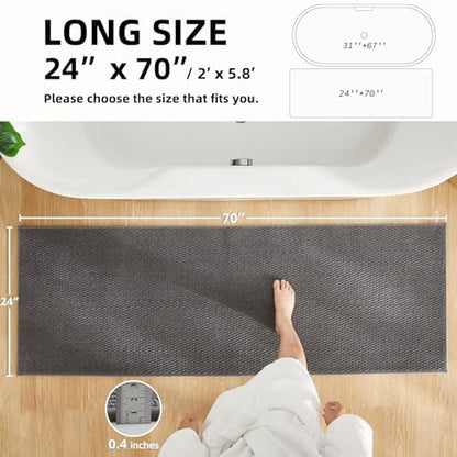 TYUU Bathroom Runner Rugs, Long Bath Mat Runner Washable Thin Quick Dry Low Pile Bathroom Runner Rugs Non Slip, Dark Grey 24"x70"