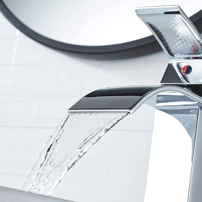 VOTON Vessel Sink Faucet Chrome Modern Tall Waterfall Bathroom Sink Faucet Single Handle Bathroom Faucet 1 Hole Bowl Lavatory Vanity Faucet, Rv Sink Camper Farmhouse Bathroom Utility Remodel Faucet