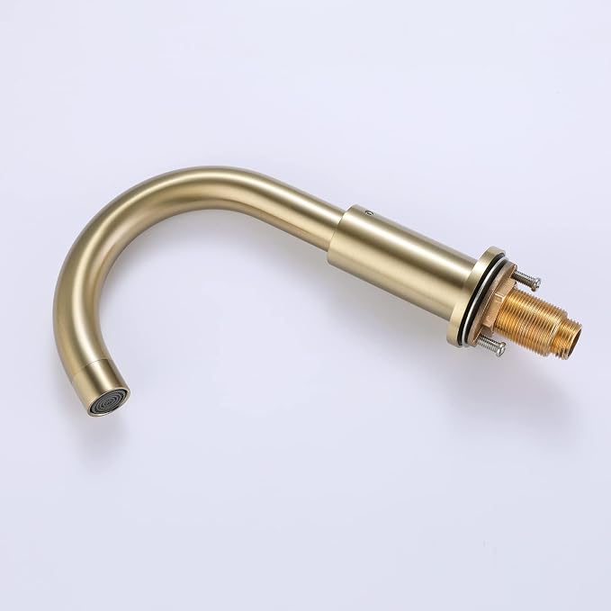 RBROHANT Brushed Gold Widespread Bathroom Faucet 8 Inch Brass Bathroom Faucets for Sink 3 Hole, 2 Handle, 360 Degree Swivel Spout, Deck Mounted, RB0926