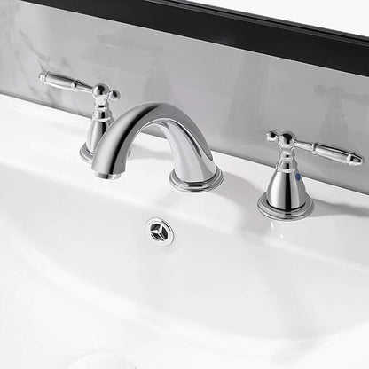 Chrome 8 Inch 3 Hole Widespread Bathroom Faucet with Metal Pop Up Drain, Lesd Free Bathroom Sink Lavatory Faucet, WF008-4-C