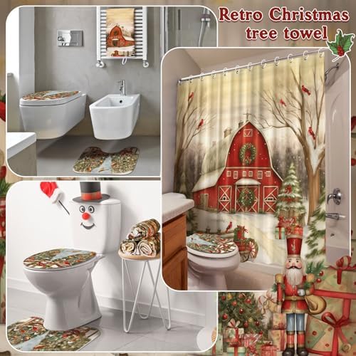 FuWeave 8 Pcs Christmas Shower Curtain Set for Bathroom Decor