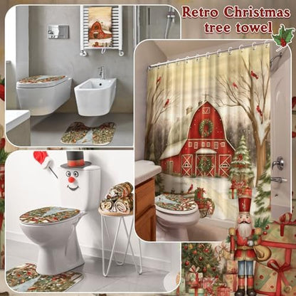 FuWeave 8 Pcs Christmas Shower Curtain Set for Bathroom Decor