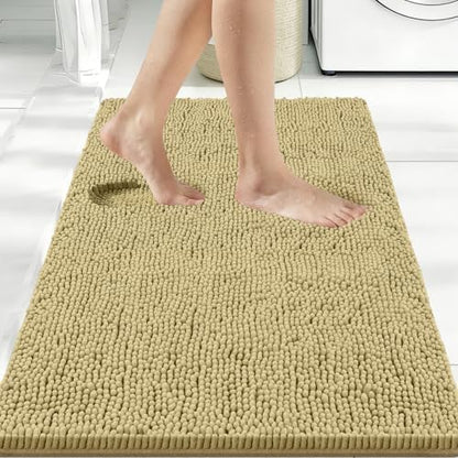 Bcoimo Bath Rug Mat,Beige Chenille High Absorbent Bathroom Shower Tub Mats