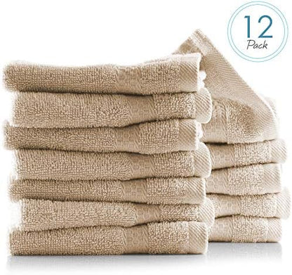 Hearth & Harbor Washcloths 12 Pack - 100% Cotton Washcloth for Body and face, High Absorbent and Soft 13"x13" Body Wash Cloth, Quick Dry - Cream Washcloths