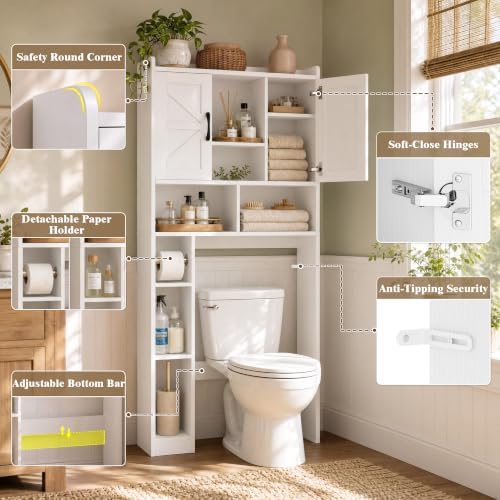 Farmhouse Over The Toilet Storage Cabinet with Barn Door, Reversible Side
