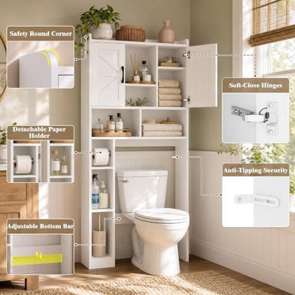 Farmhouse Over The Toilet Storage Cabinet with Barn Door, Reversible Side