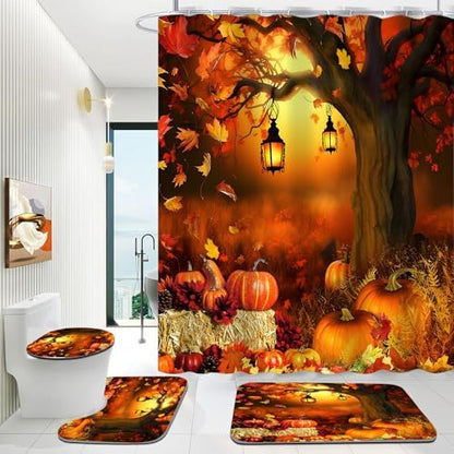 Yddsky 4PCS Fall Maple Tree Shower Curtain Sets for Bathroom,72x72 Inch