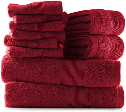 Hearth & Harbor Bath Towels for Bathroom - 100% Ring Spun Cotton Luxury Bathroom Towels - Ultra Soft & Highly Absorbent, Bath Towels Set of 10 - Burgundy Red